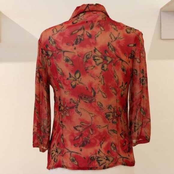 Red Micro Mesh Patterned Button Down - Picture 2 of 4